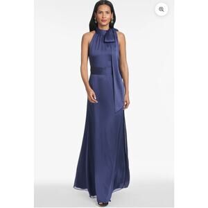 Sachin & Babi Kayla Gown 18W Plus Blue A-Line Formal Dress Tie Neck